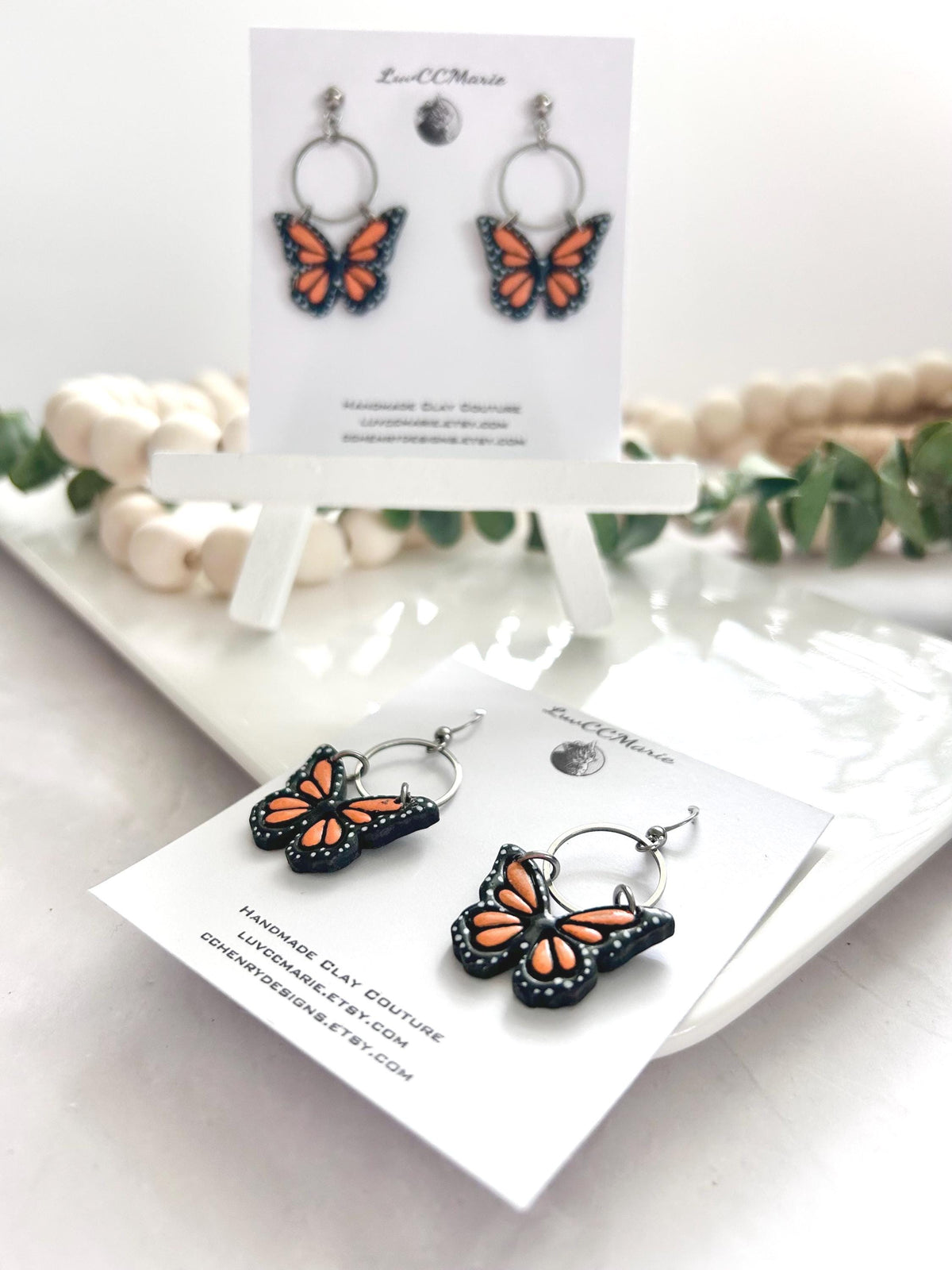 Monarch Earrings, Butterfly Dangles, Orange and Black, Handmade Fashion Jewelry