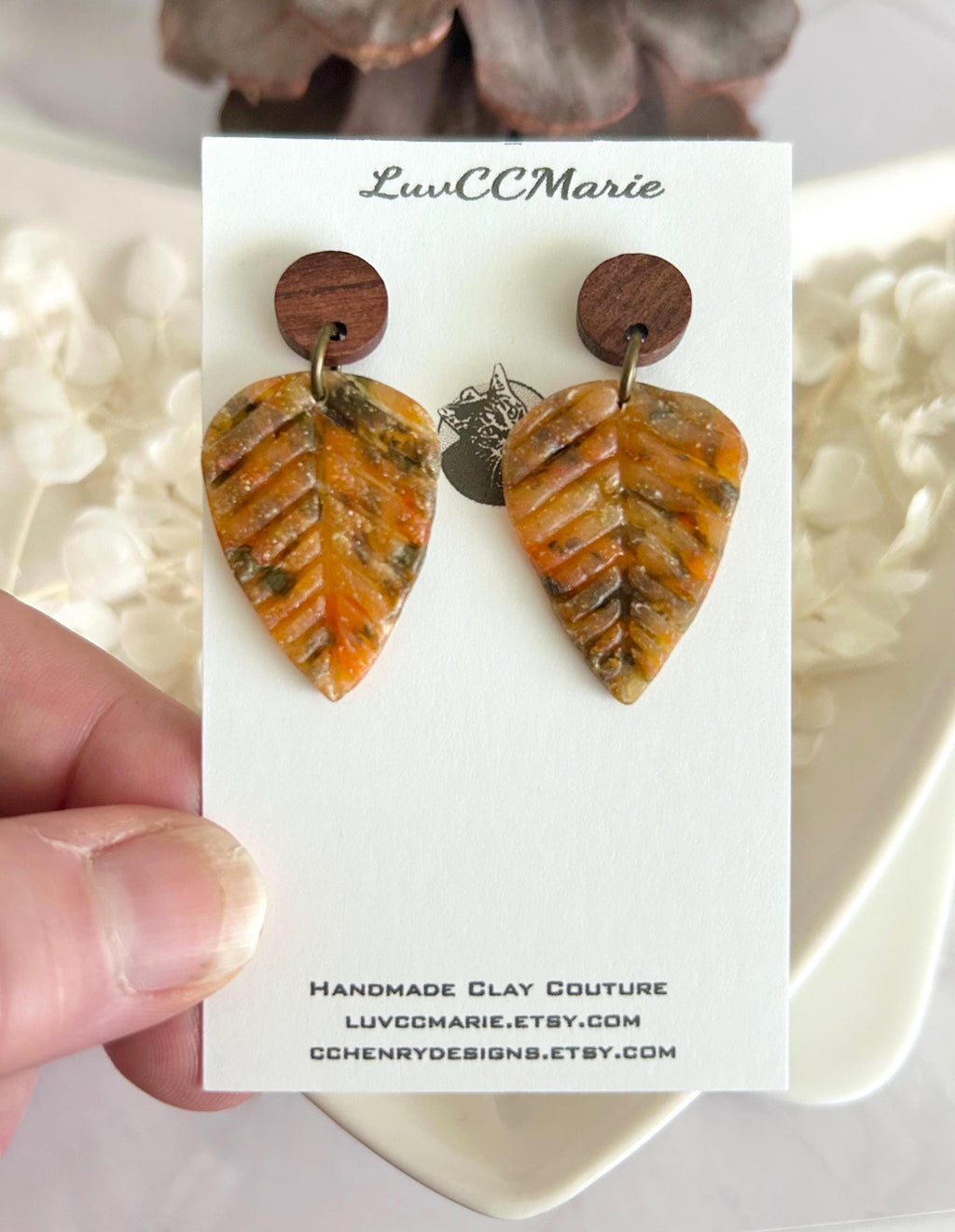 Rustic Autumn Leaves Earrings, Asymmetrical Wood Leaf Dangles, Handmade Lightweight, Colorful Fall Clay Jewelry