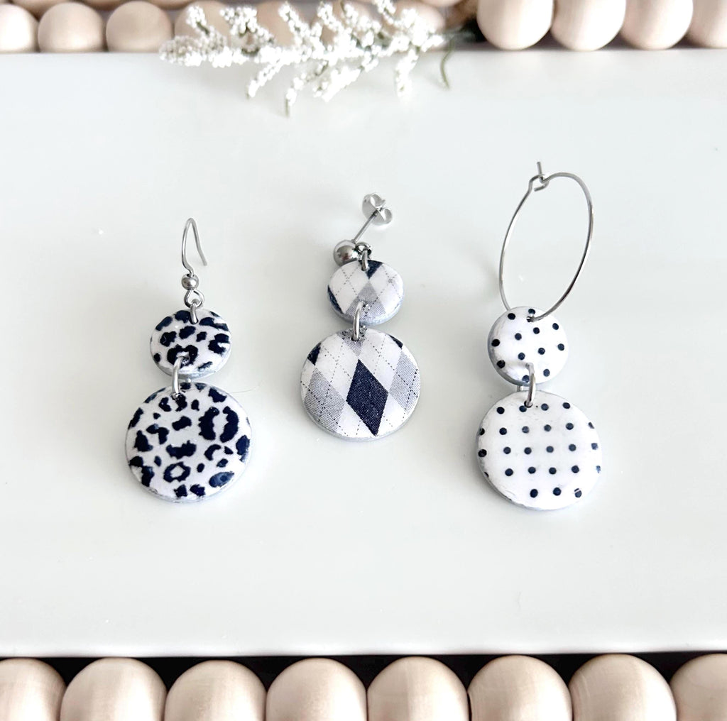 Black and White Earrings, Hoop Dangle Earrings, Handmade Jewelry Gift For Her