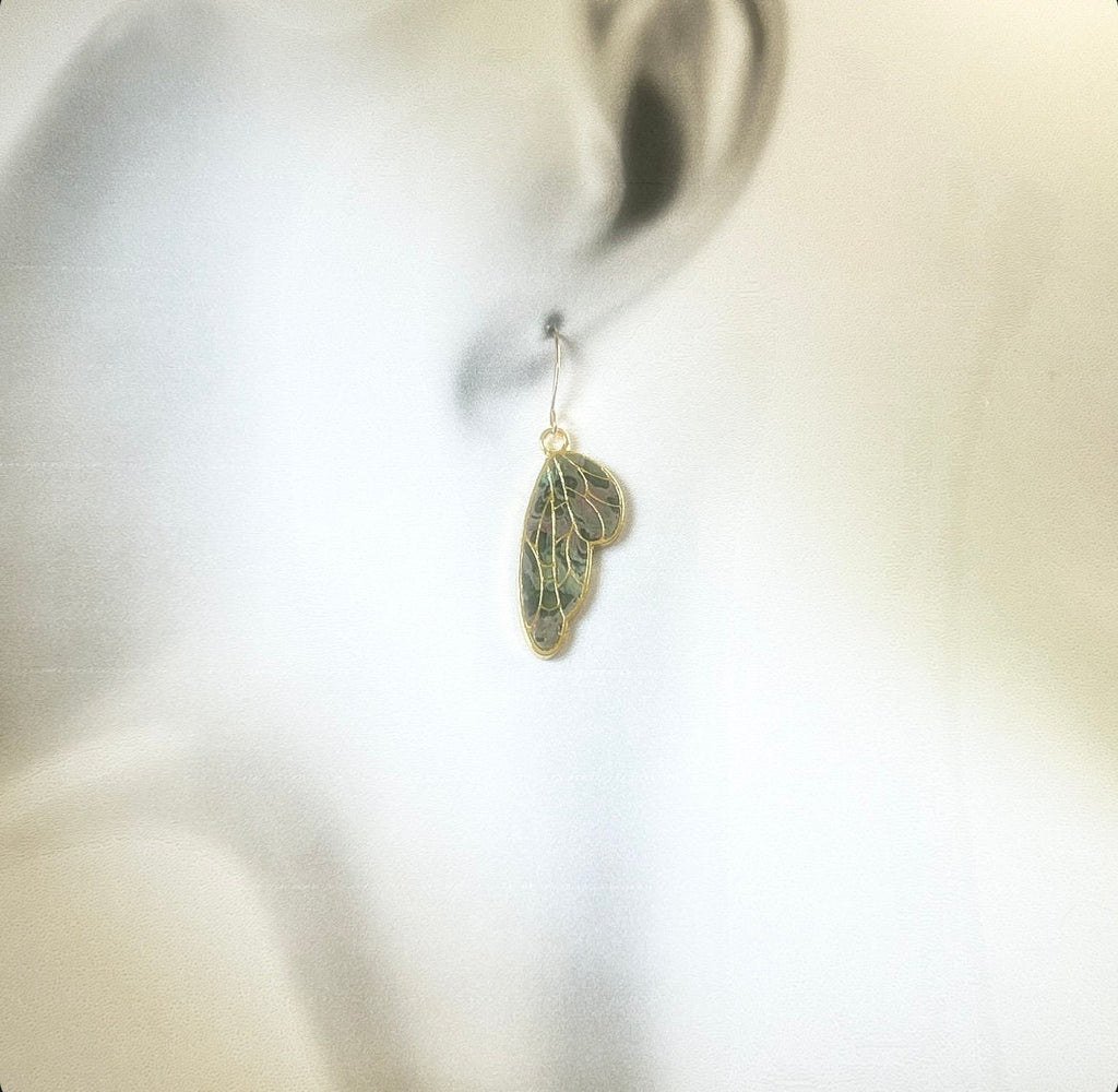 Handmade Clay Wing Earrings, Gold Dangles, Small Lightweight Boho Jewelry