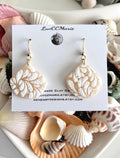 Nude and White Matisse Floral Dangle Earrings, Gold Lightweight Drop Dangles