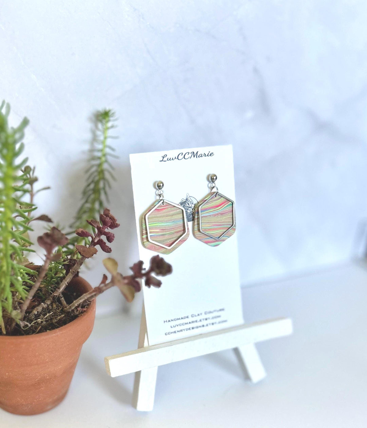Handmade Clay Striped Earrings, Rainbow Pride Silver Dangles, Lightweight Jewelry Gift