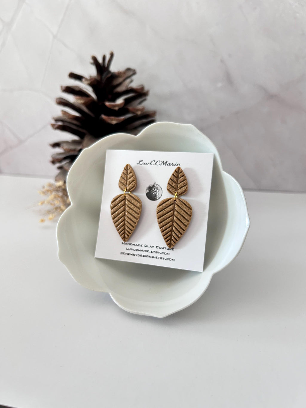 Marigold Yellow Leaf Earrings, Geometric Handmade Clay Dangles, Autumn Mustard Fall Jewelry