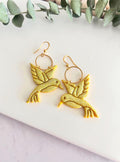 Hummingbird Earrings, Polymer Clay Bird Jewelry, Yellow Summer Garden Gift