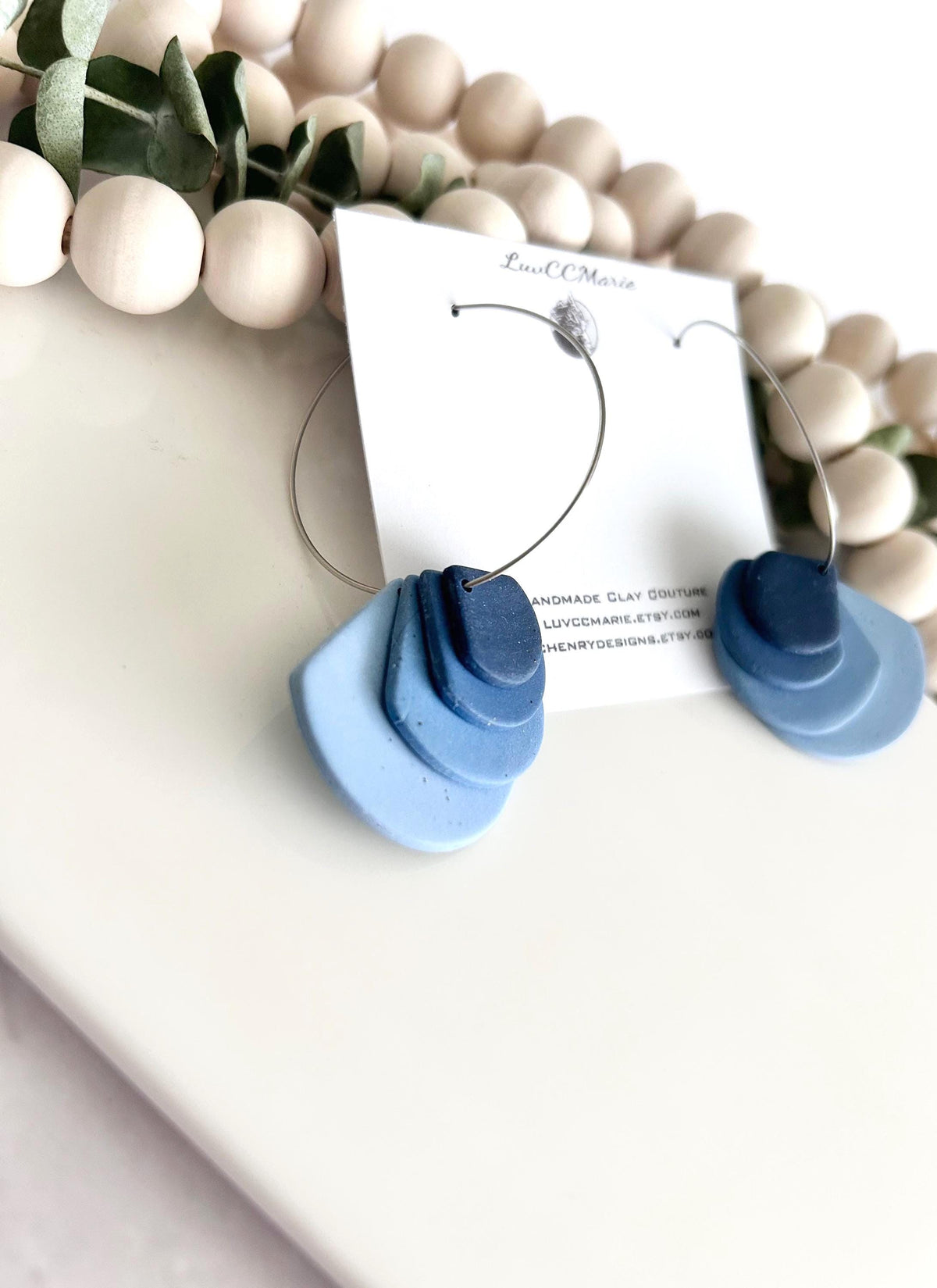 Butter Yellow or Light Blue Hoop Earrings, Geometric Boho Dangle Hoops, Lightweight Handmade Jewelry