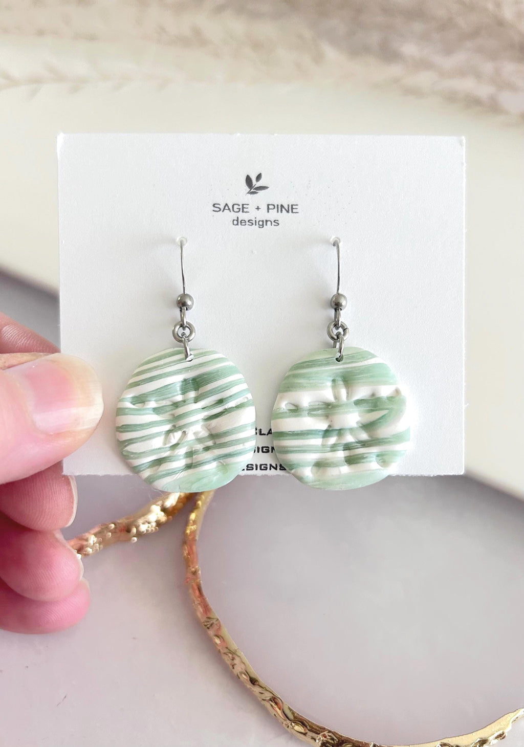 Sand Dollar Summer Earrings, Polymer Clay Dangles, Peach Mint Vacation Coastal Beach Handmade Gift