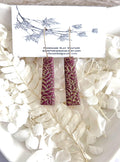 Gold & Burgundy Clay Earrings, Floral Vine Embossed Dangles, Handmade Fashion Boho Jewelry