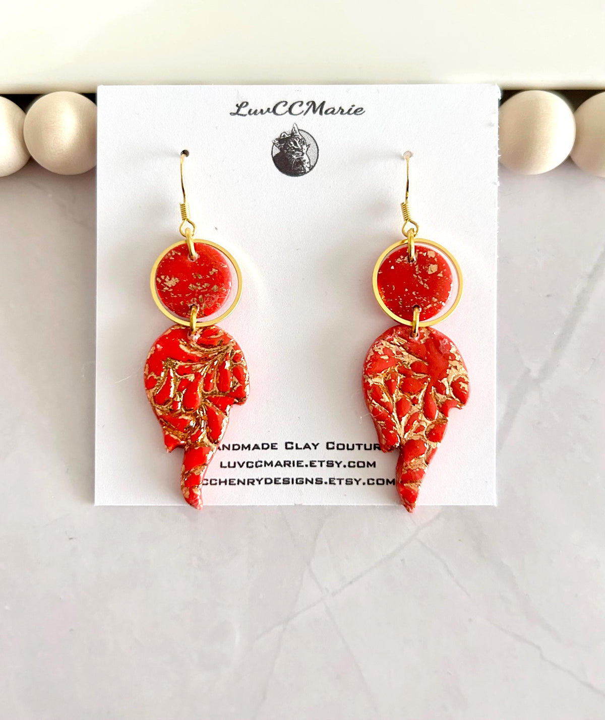 Fire Year Earrings, Red and Gold Flames, Lightweight Clay Drop Dangles