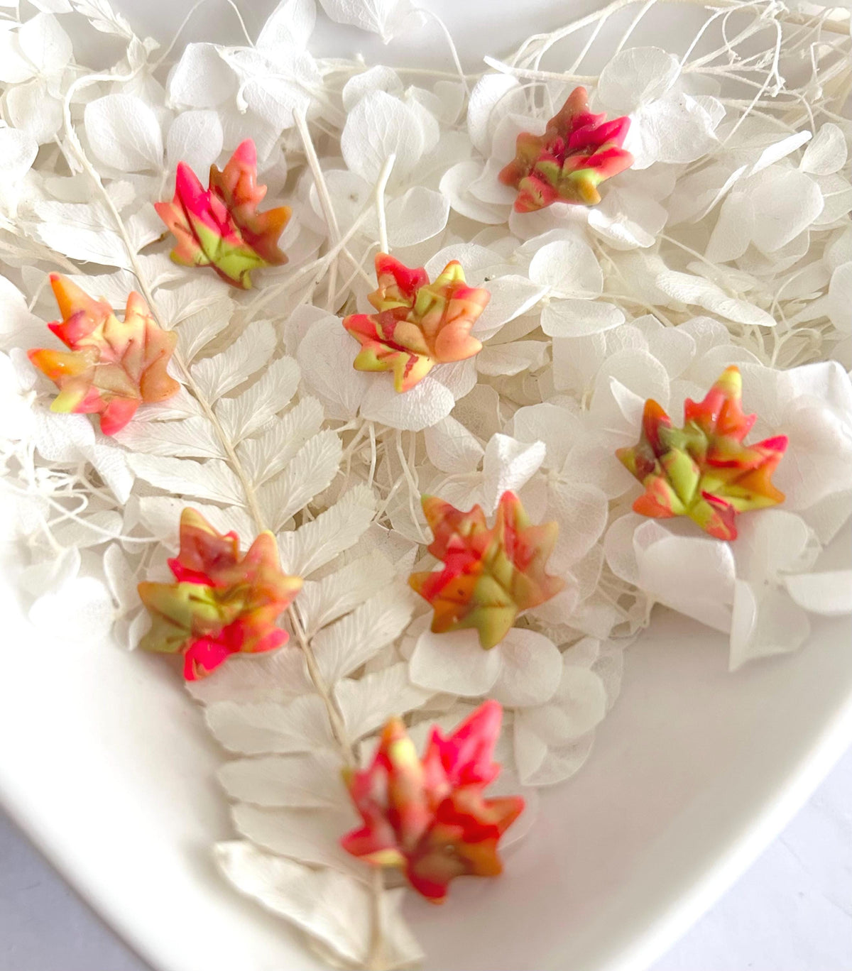 Fall Neon Stud Earrings, Maple Leaf Clay Studs, Handmade Multicolor Leaves Jewelry