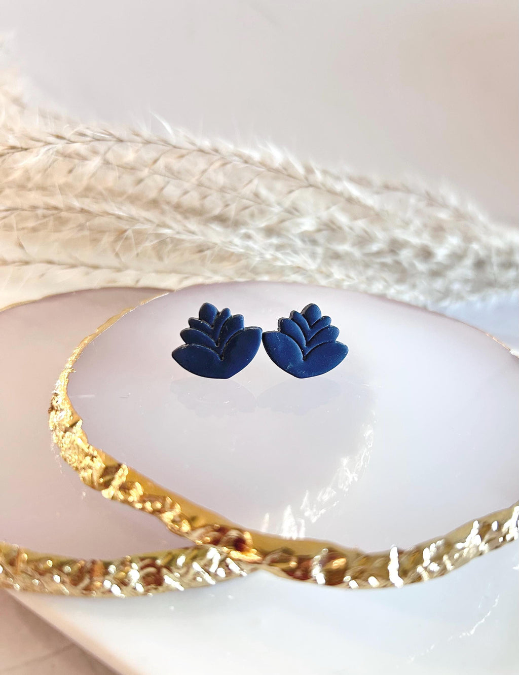 Lotus Flower Stud Earrings, Handmade Clay Everyday Jewelry Gift for Her