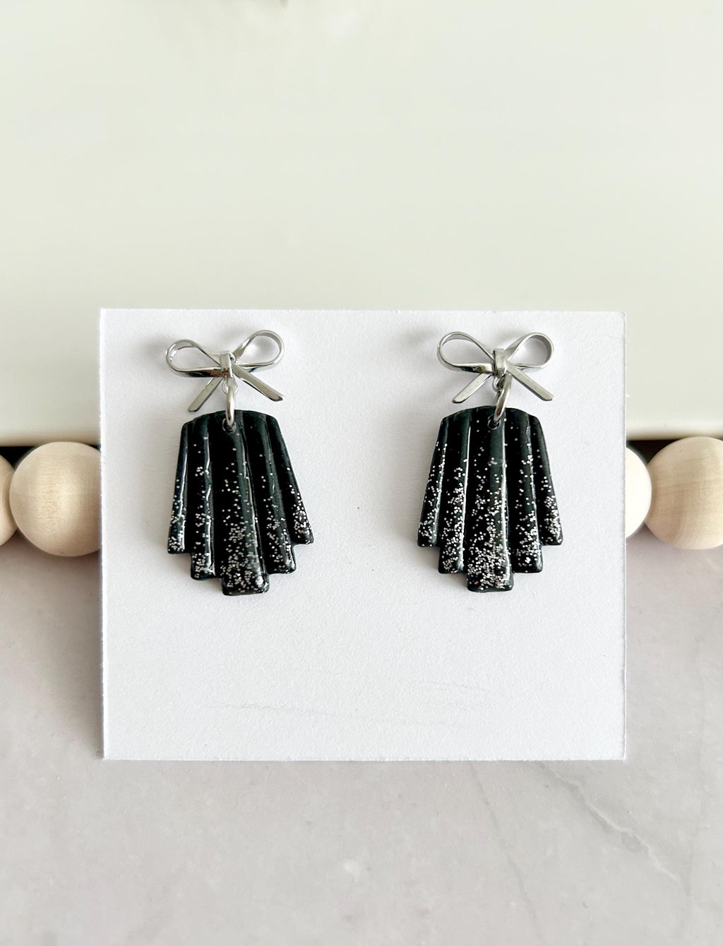 Sparkly Dangles, Bow Earrings, Modern Wedding Clay Jewelry, Handmade Gift For the Bride