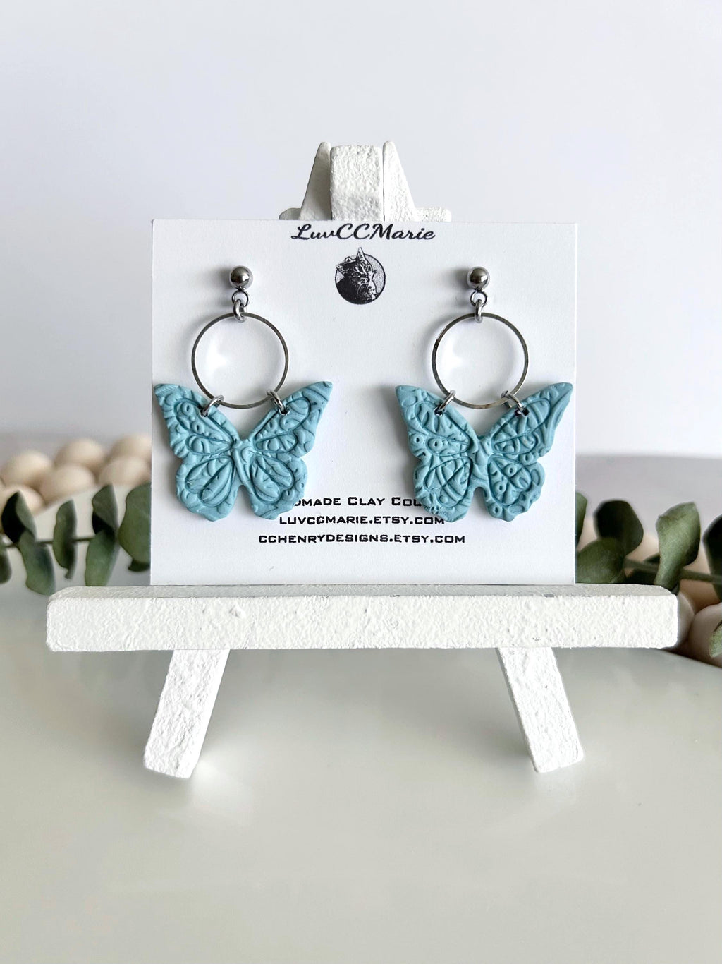 Monarch Earrings, Aqua Butterfly Hoop Dangles, Handmade Lightweight Jewelry Gift