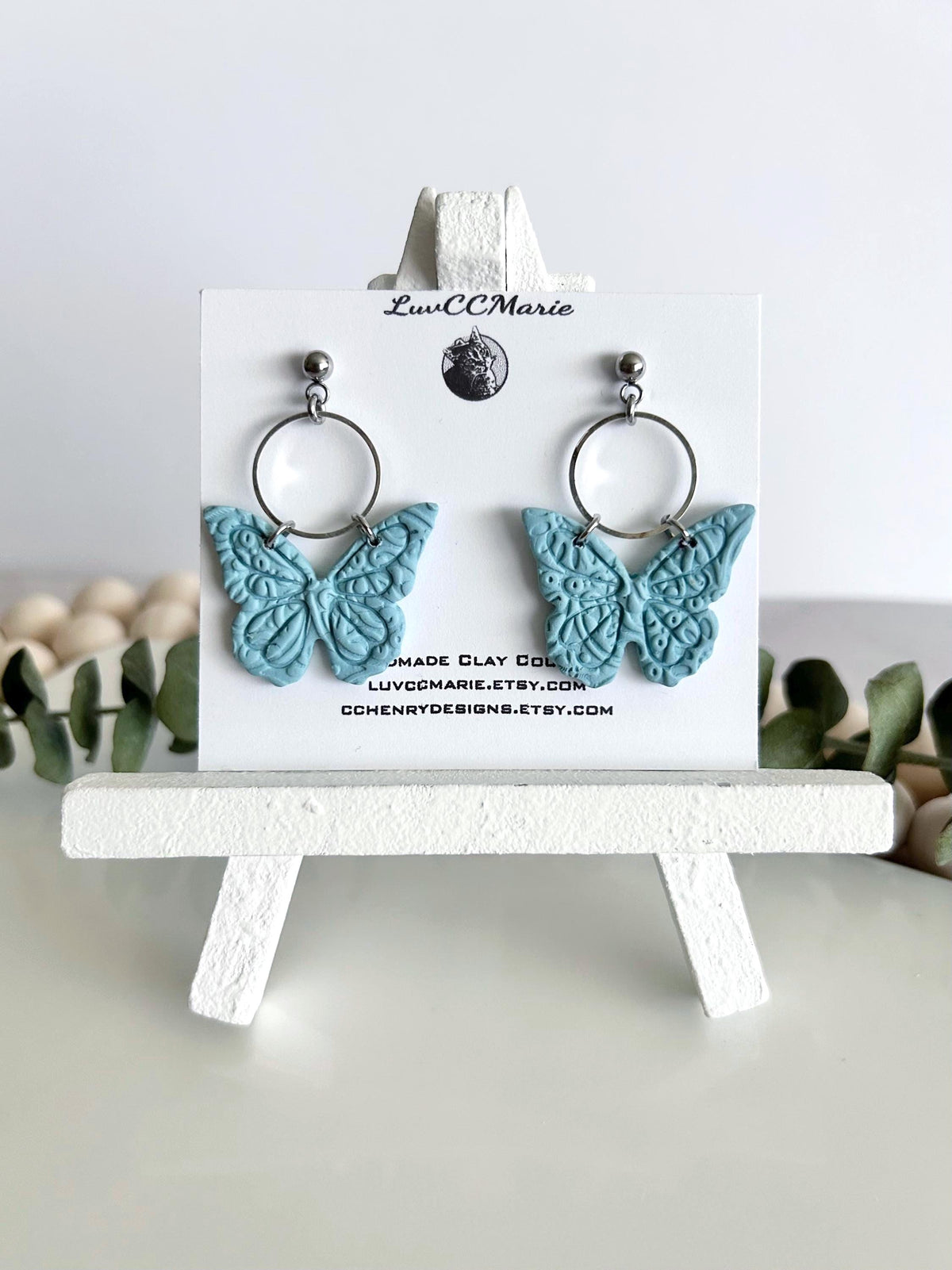 Monarch Earrings, Aqua Butterfly Hoop Dangles, Handmade Lightweight Jewelry Gift