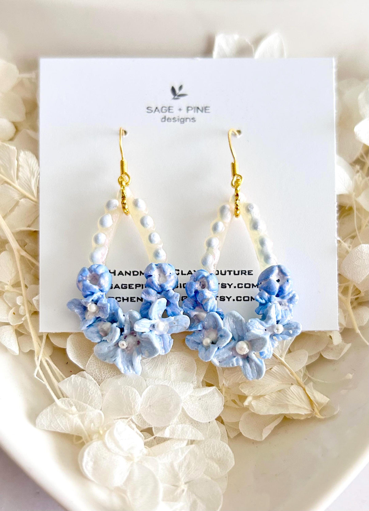 Blue Dangle Flower Earrings, Big Floral Drop Dangles, Iridescent Pearl Unique Statement Jewelry Gift