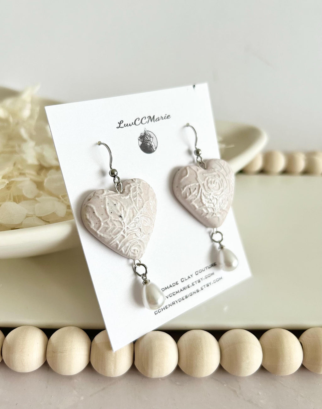 Blush Pink Wedding Earrings, White Pearl Bridal Dangles, Handmade Jewelry Gift For Bride