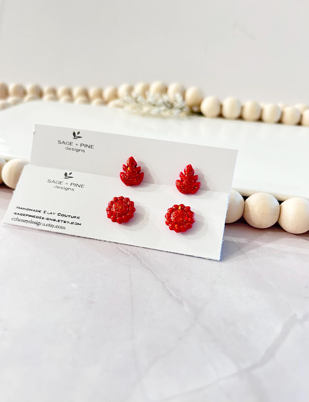 Year of Fire Studs, Sparkly Flame Red Clay Post Earrings