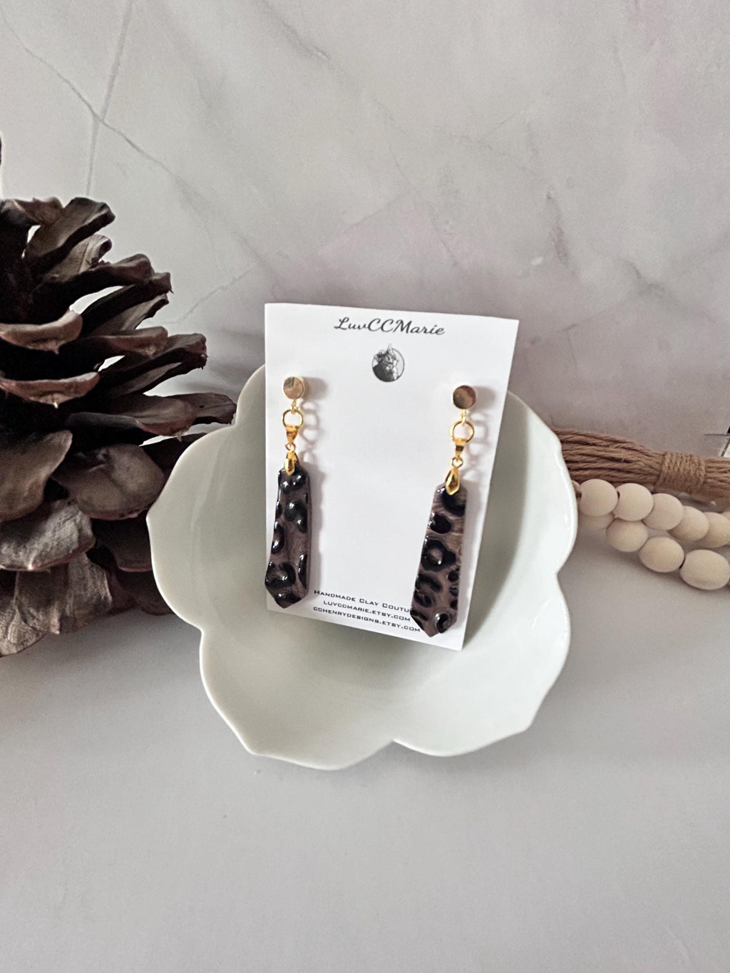 Handmade Leopard Print Earrings: Boho Polymer Clay Dangles