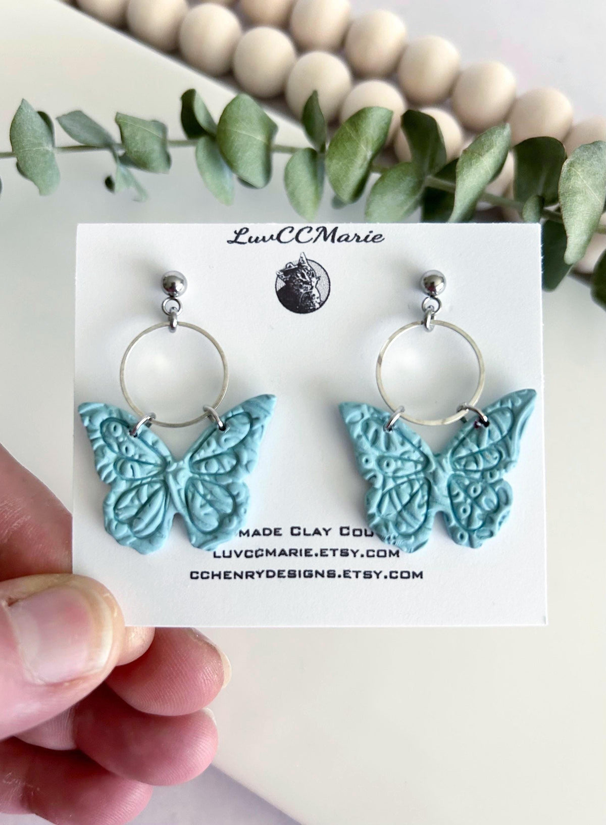 Monarch Earrings, Aqua Butterfly Hoop Dangles, Handmade Lightweight Jewelry Gift
