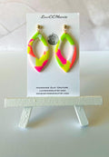 Neon Orange, Yellow, Pink, Green Drop Earrings, Retro Multicolored Clay Dangles, Handmade Jewelry