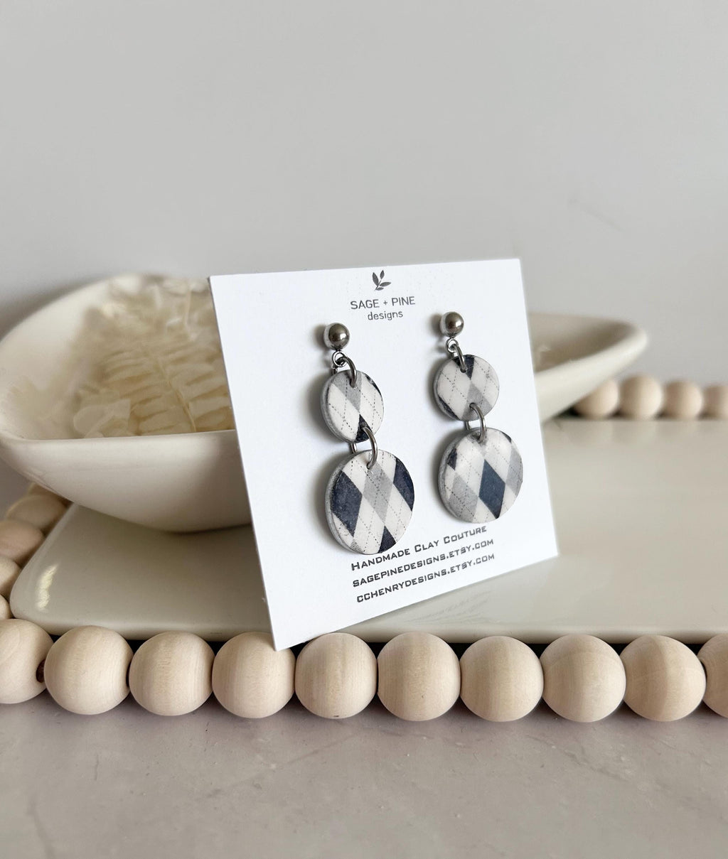 Black and White Earrings, Hoop Dangle Earrings, Handmade Jewelry Gift For Her
