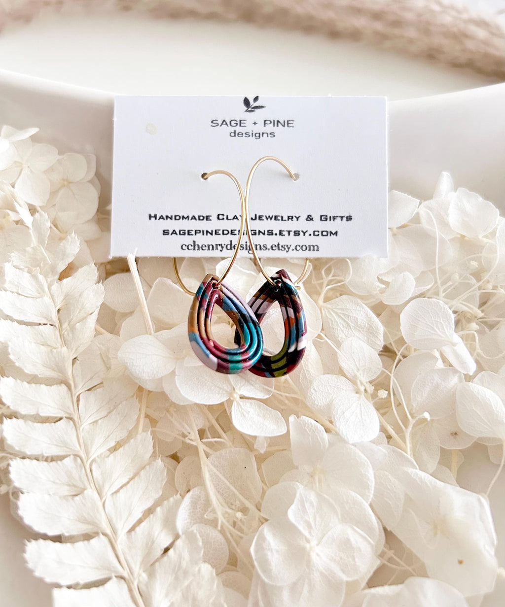 Multicolor Terrazzo Clay Earrings, Modern Moroccan Drop Dangles, Dainty Jewelry Handmade Gift