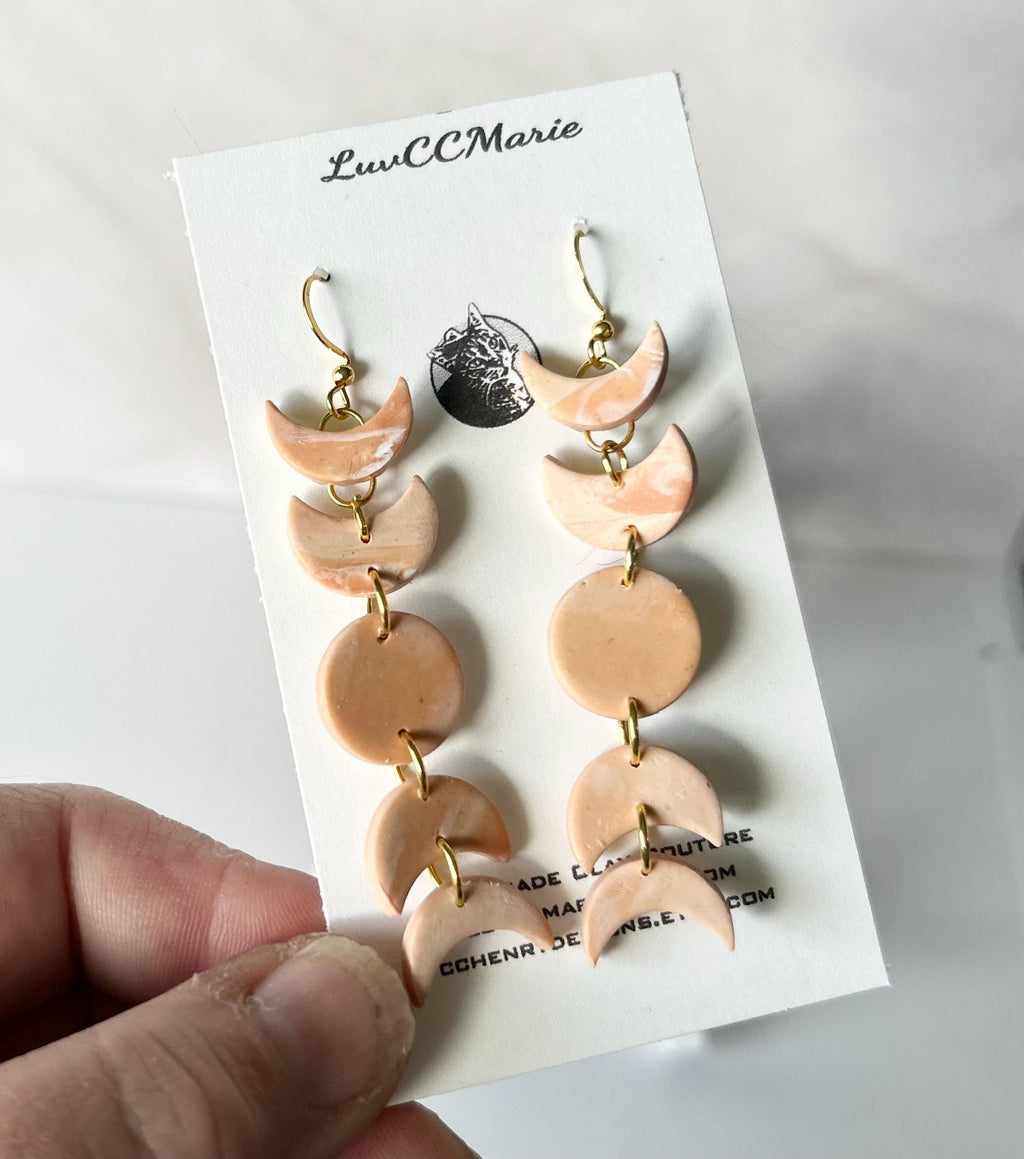 Beige Moon Dangle Earrings, Phase Neutral Dangles, Handmade Boho Jewelry Gift