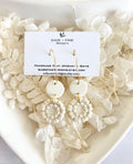 Creamy White Clay Earrings, Floral Embossed Drop Dangles, Handmade Fashion Boho Jewelry