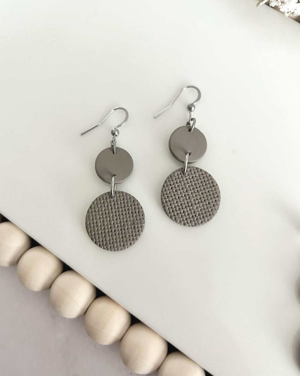 Khaki Clay Dangle Earrings, Neutral Casual Drop Dangles, Handmade Jewelry