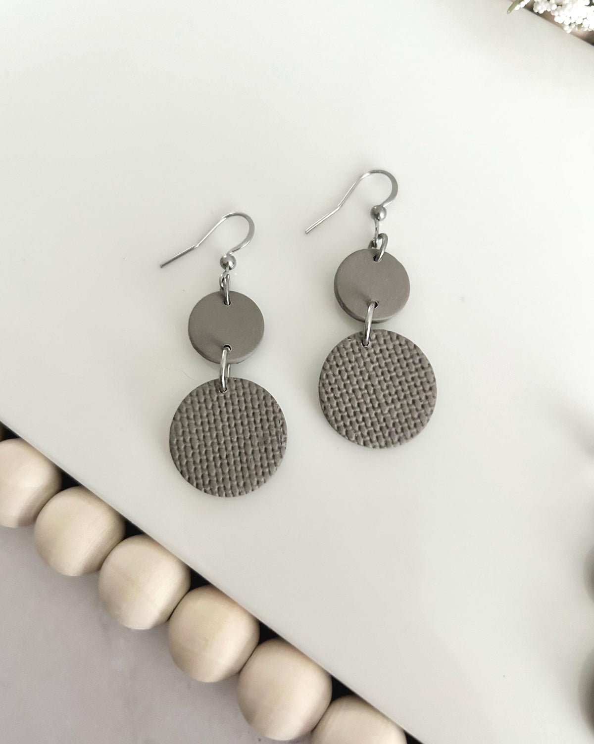Khaki Clay Dangle Earrings, Neutral Casual Drop Dangles, Handmade Jewelry