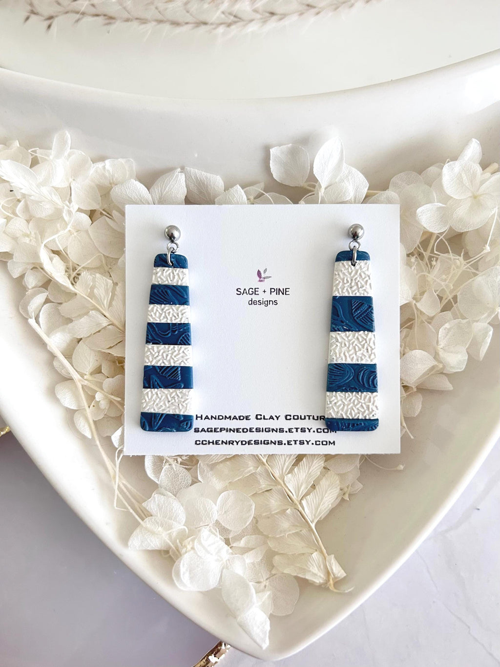 Asymmetrical Creamy White and Teal Blue Silver Long Dangle Earrings, Handmade Clay Coastal Jewelry