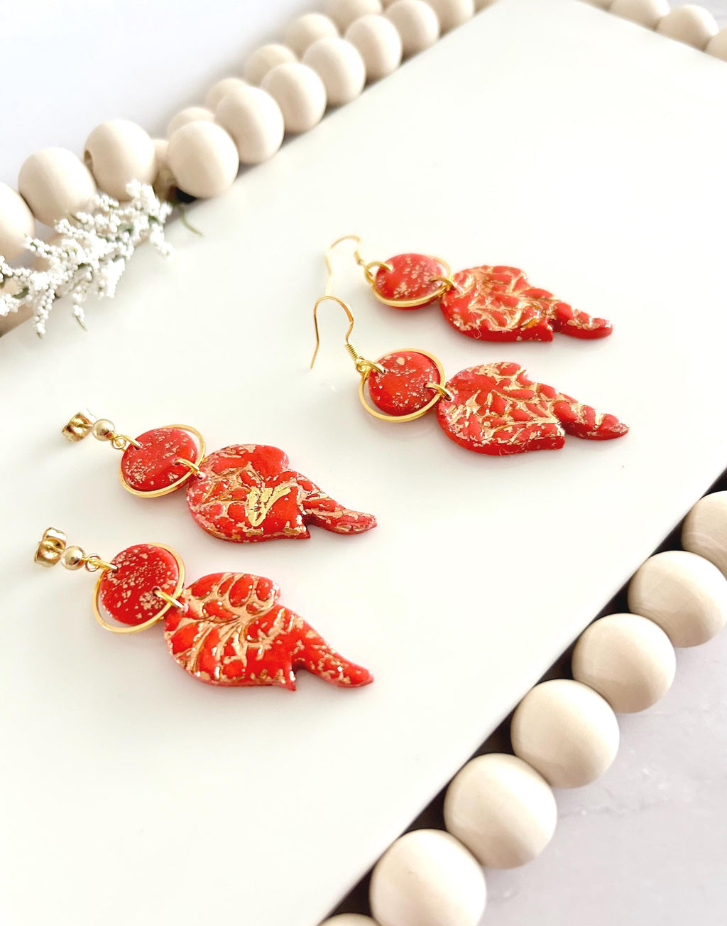 Fire Year Earrings, Red and Gold Flames, Lightweight Clay Drop Dangles