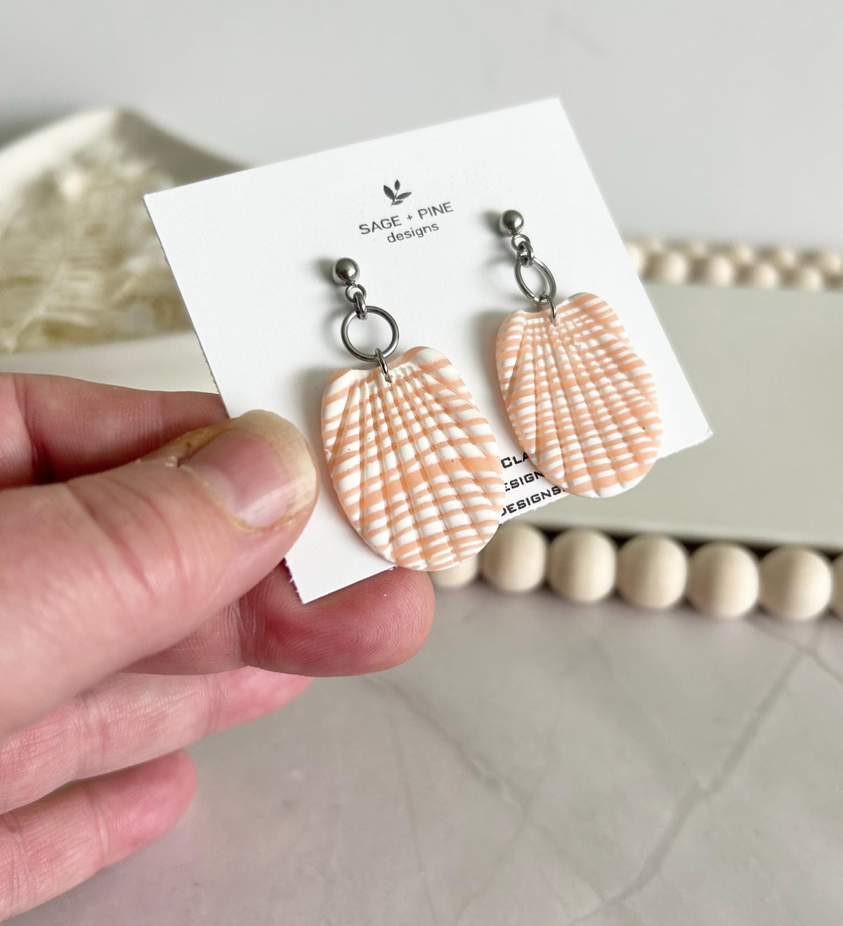 Mint Green Shell Earrings, Coral Peach and White Seashell Dangles, Coastal Vacation Dangles Beach Jewelry