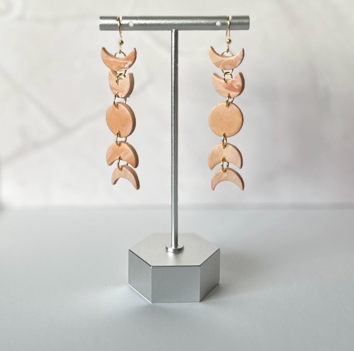 Beige Moon Dangle Earrings, Phase Neutral Dangles, Handmade Boho Jewelry Gift