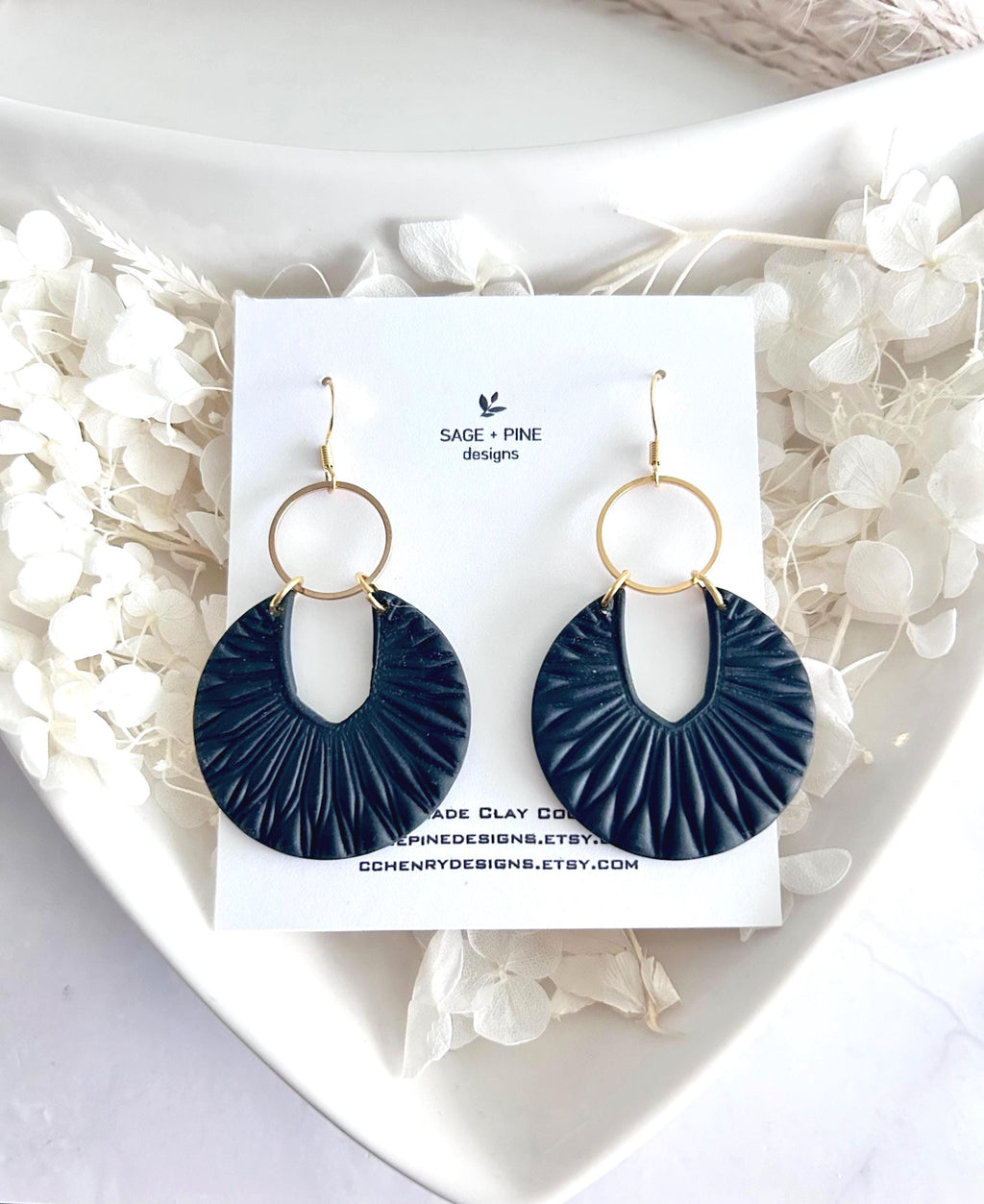 Matte Red Boho Earrings, Black and Gold Hoop Dangles, Handmade Clay Jewelry Gift