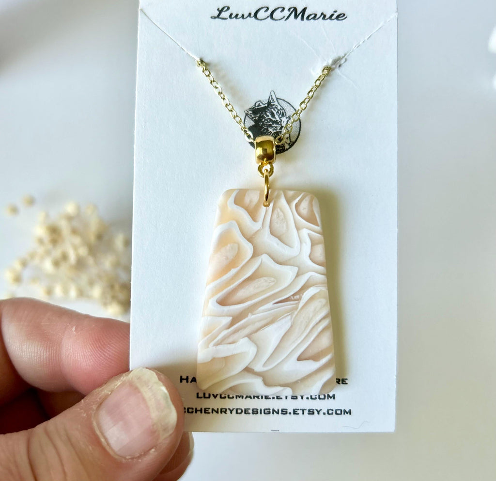Handmade Tortoise Shell Polymer Clay Pendant Necklace, Boho Trapezoid Jewelry