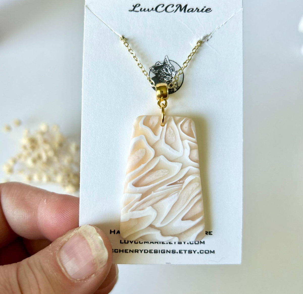Handmade Tortoise Shell Polymer Clay Pendant Necklace, Boho Trapezoid Jewelry