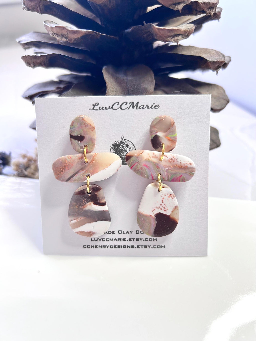 Fall Earrings, Abstract Statement Drop Dangles, Hypoallergenic Post Clay Jewelry