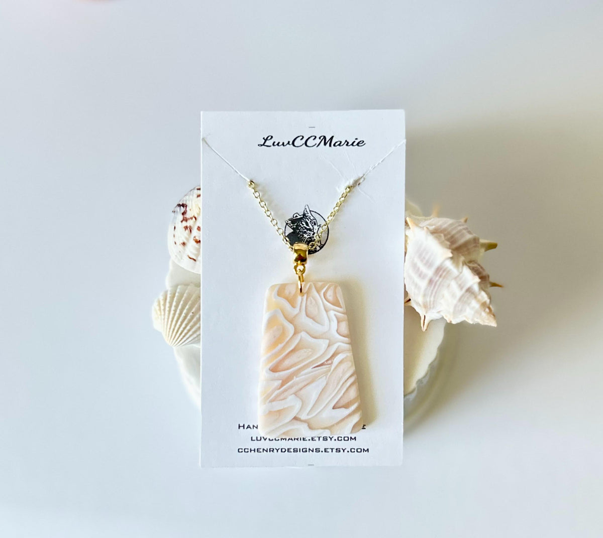 Handmade Tortoise Shell Polymer Clay Pendant Necklace, Boho Trapezoid Jewelry