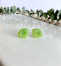 Lime Green Lotus Flower Stud Earrings: Boho Clay Jewelry