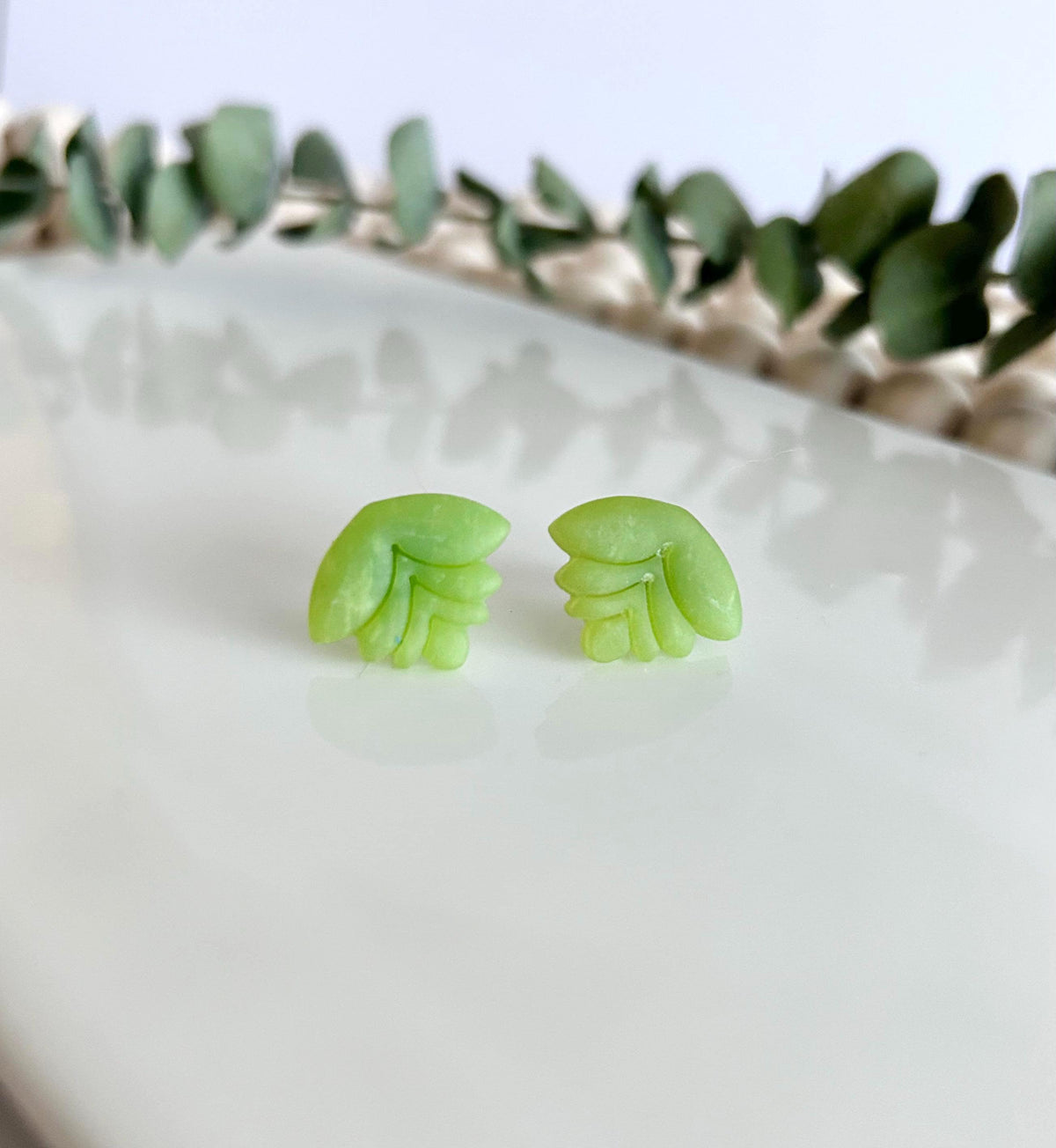 Lime Green Lotus Flower Stud Earrings: Boho Clay Jewelry