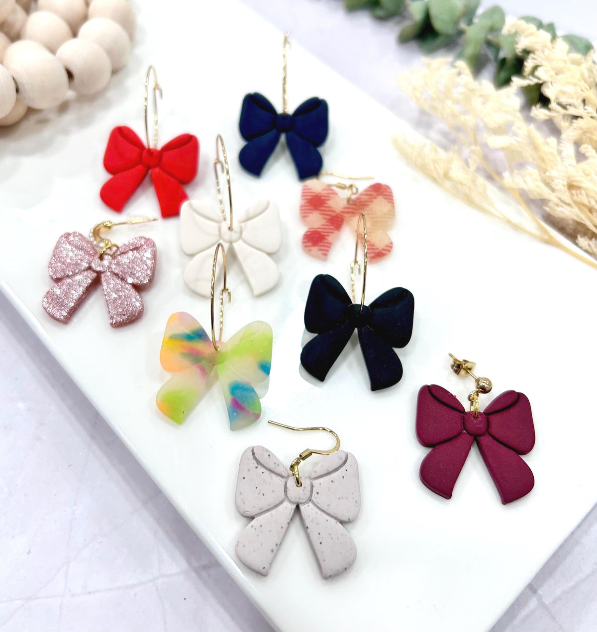 Bow Earrings, Handmade Clay Jewelry Gift