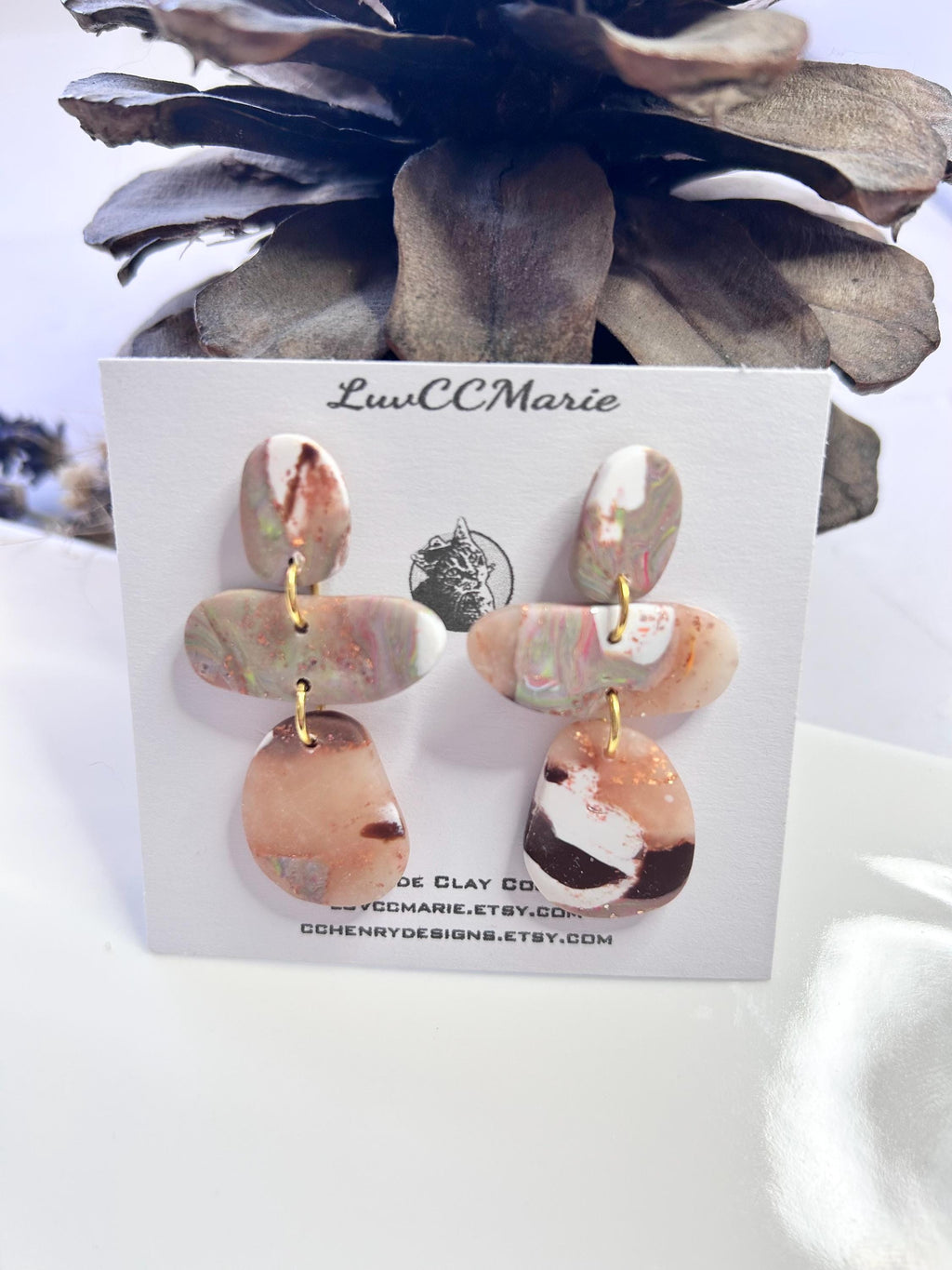 Fall Earrings, Abstract Statement Drop Dangles, Hypoallergenic Post Clay Jewelry