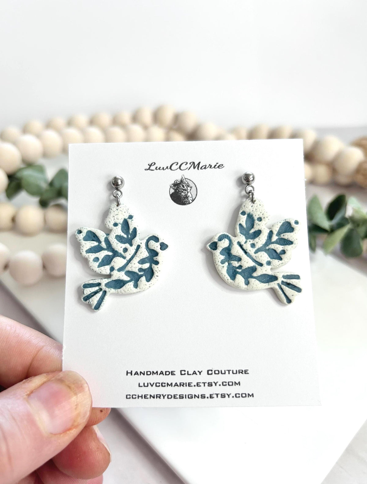 Handmade Clay Dove of Hope Dangle Earrings, Birds of Peace Drop Earrings, Everyday Wear Jewelry Gift