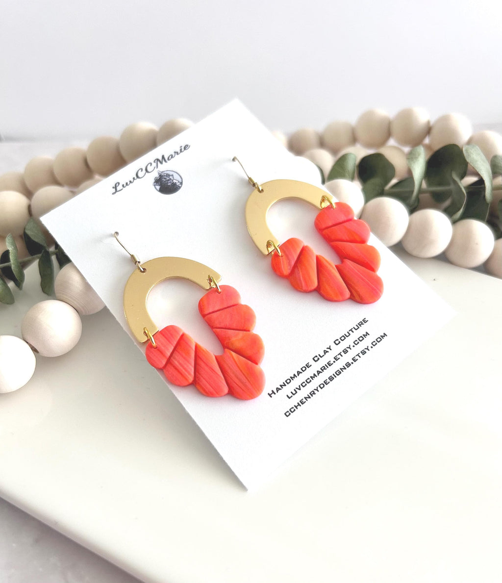 Neon Orange Clay Earrings, Vacation Dangles, Minimalist Jewelry