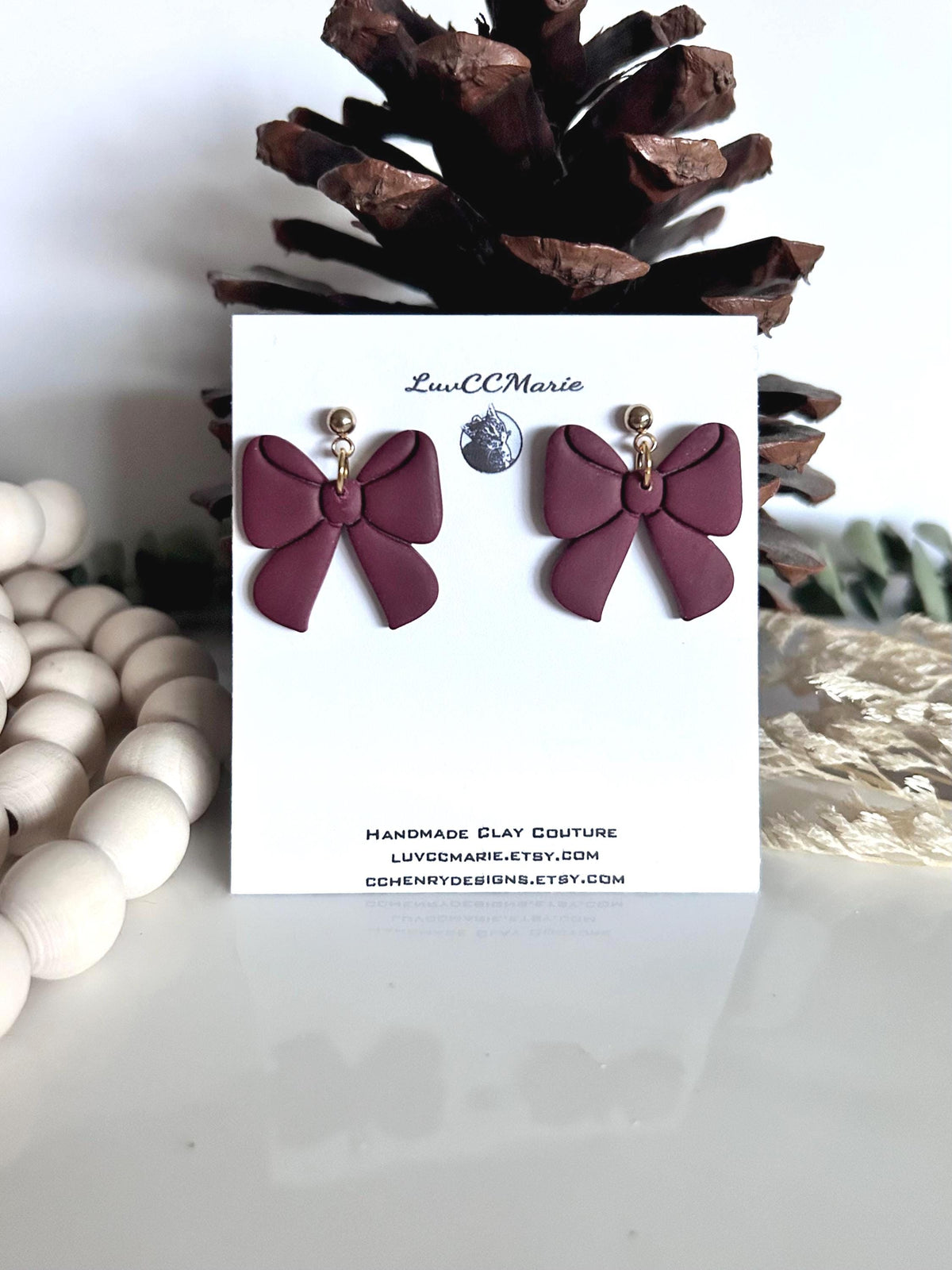 Bow Earrings, Handmade Clay Jewelry Gift