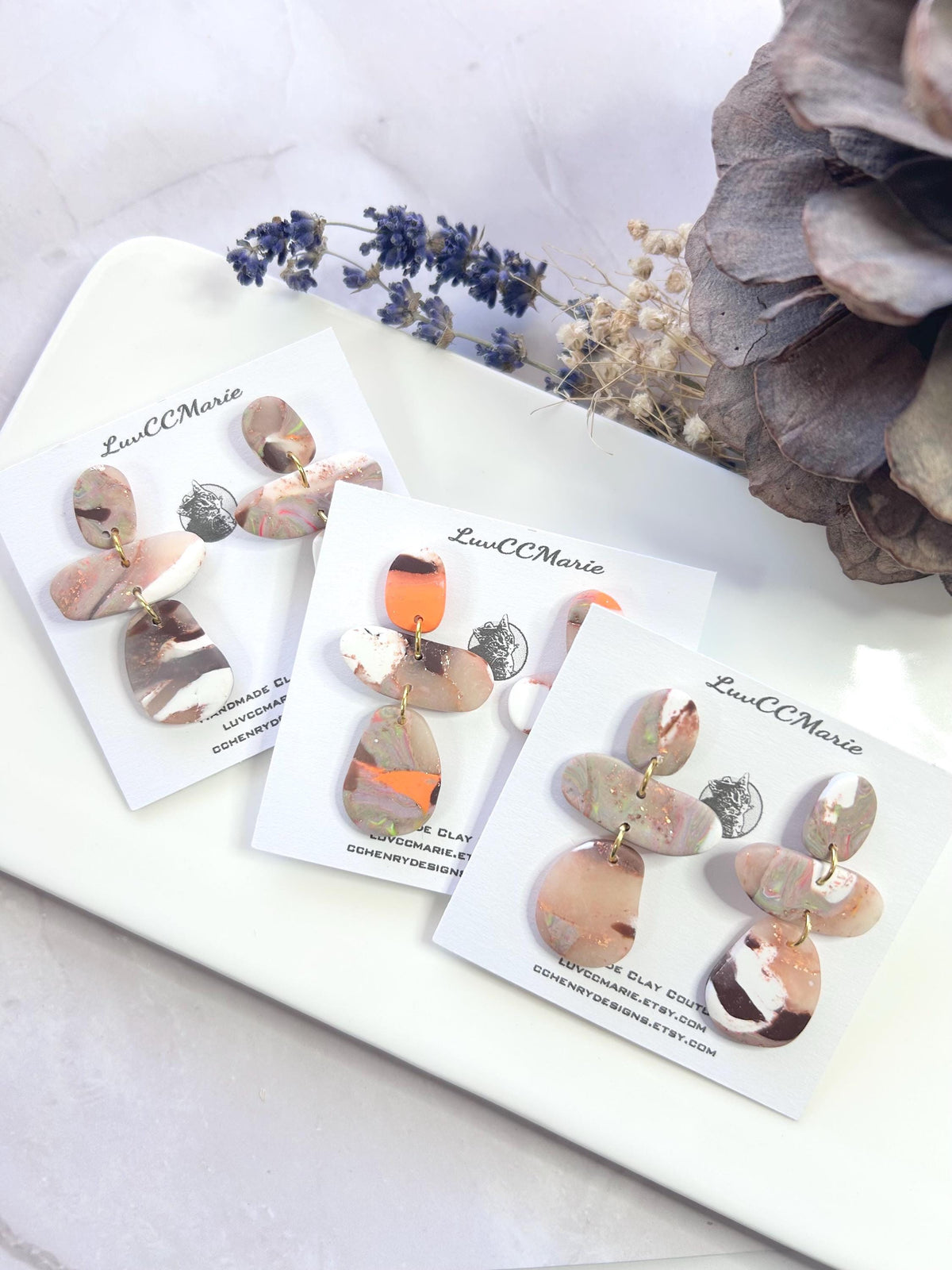 Fall Earrings, Abstract Statement Drop Dangles, Hypoallergenic Post Clay Jewelry