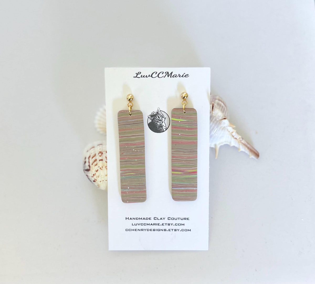 Multicolor Long Dangle Earrings, Rainbow Striped Modern Drop Bar Dangles, Colorful Handmade Clay Everyday Jewelry