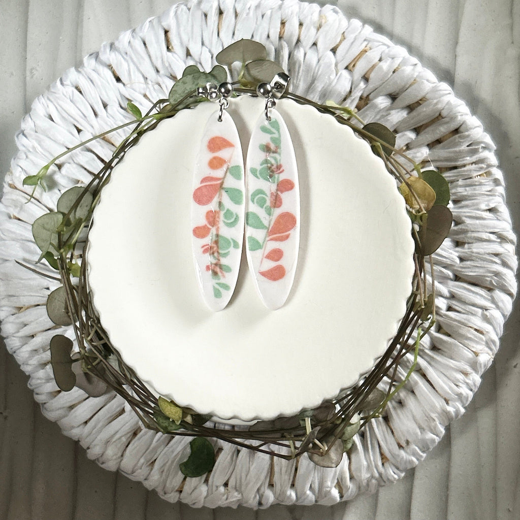 Handmade Succulent Dangle Earrings: Retro Surfboard Clay, Steel Studs