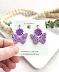 Purple Butterfly Clay Earrings: Handmade Daisy Flower Dangles
