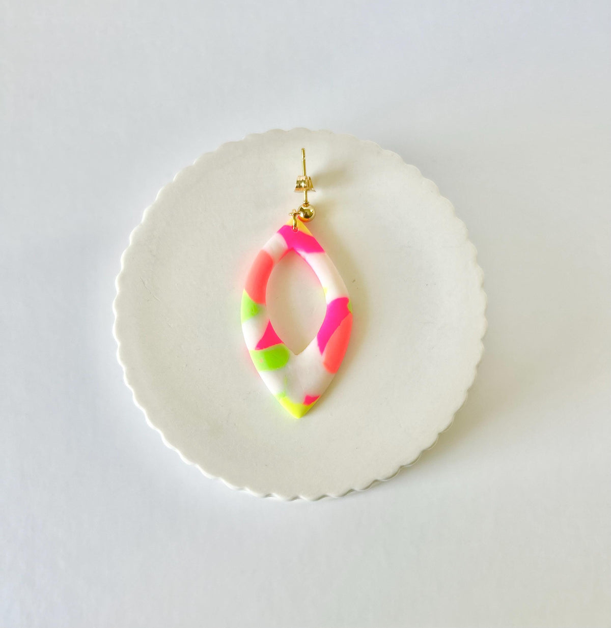 Neon Orange, Yellow, Pink, Green Drop Earrings, Retro Multicolored Clay Dangles, Handmade Jewelry